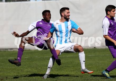 Fussball 1. KLasse C. SK Austria Klagenfurt Amateure gegen Launsdorf. Mersei Dieu Nsandi (Klagenfurt), Marco Lukas Oraze (Launsdorf). Klagenfurt, am 30.9.2018.
Foto: Kuess
---
pressefotos, pressefotografie, kuess, qs, qspictures, sport, bild, bilder, bilddatenbank