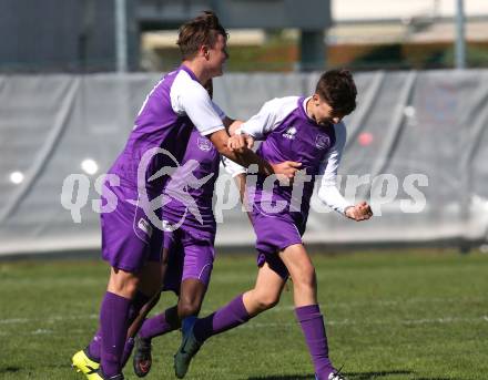 Fussball 1. KLasse C. SK Austria Klagenfurt Amateure gegen Launsdorf. Torjubel Jonas Mueller, Tarik Muharemovic, Mersei Dieu Nsandi (Klagenfurt),. Klagenfurt, am 30.9.2018.
Foto: Kuess
---
pressefotos, pressefotografie, kuess, qs, qspictures, sport, bild, bilder, bilddatenbank