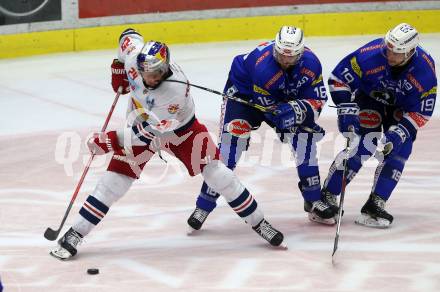 EBEL. Eishockey Bundesliga. EC VSV gegen EC Red Bull Salzburg. MacGregor Sharp, Stefan Bacher, (VSV), Christopher Van De Velde  (Salzburg). Villach, am 5.10.2018.
Foto: Kuess 


---
pressefotos, pressefotografie, kuess, qs, qspictures, sport, bild, bilder, bilddatenbank
