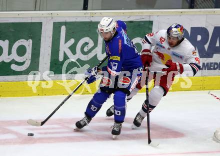 EBEL. Eishockey Bundesliga. EC VSV gegen EC Red Bull Salzburg. Corey Trivino,  (VSV), Layne Viveiros (Salzburg). Villach, am 5.10.2018.
Foto: Kuess 


---
pressefotos, pressefotografie, kuess, qs, qspictures, sport, bild, bilder, bilddatenbank