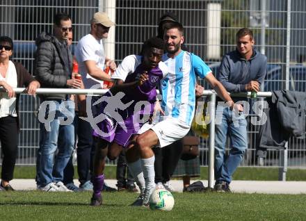 Fussball 1. KLasse C. SK Austria Klagenfurt Amateure gegen Launsdorf. Mersei Dieu Nsandi (Klagenfurt), Marco Lukas Oraze (Launsdorf). Klagenfurt, am 30.9.2018.
Foto: Kuess
---
pressefotos, pressefotografie, kuess, qs, qspictures, sport, bild, bilder, bilddatenbank