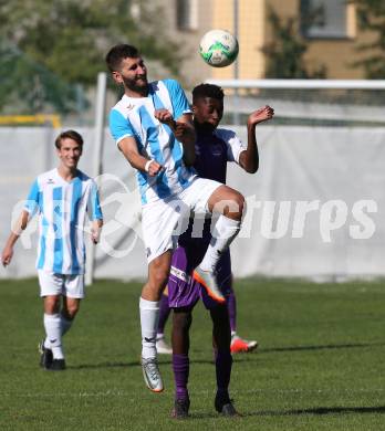 Fussball 1. KLasse C. SK Austria Klagenfurt Amateure gegen Launsdorf. Mersei Dieu Nsandi (Klagenfurt), Marco Lukas Oraze  (Launsdorf). Klagenfurt, am 30.9.2018.
Foto: Kuess
---
pressefotos, pressefotografie, kuess, qs, qspictures, sport, bild, bilder, bilddatenbank