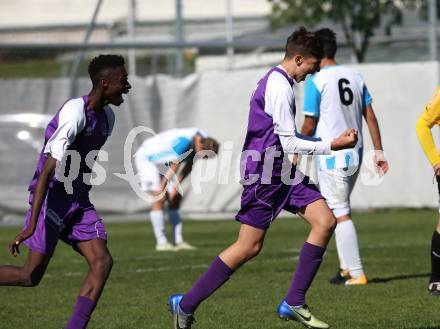 Fussball 1. KLasse C. SK Austria Klagenfurt Amateure gegen Launsdorf. Torjubel Tarik Muharemovic, Mersei Dieu Nsandi (Klagenfurt),. Klagenfurt, am 30.9.2018.
Foto: Kuess
---
pressefotos, pressefotografie, kuess, qs, qspictures, sport, bild, bilder, bilddatenbank