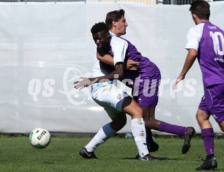 Fussball 1. KLasse C. SK Austria Klagenfurt Amateure gegen Launsdorf. Mersei Dieu Nsandi (Klagenfurt), Michael Lainer (Launsdorf). Klagenfurt, am 30.9.2018.
Foto: Kuess
---
pressefotos, pressefotografie, kuess, qs, qspictures, sport, bild, bilder, bilddatenbank