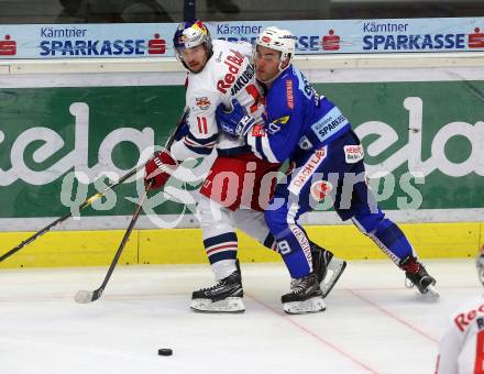 EBEL. Eishockey Bundesliga. EC VSV gegen EC Red Bull Salzburg. Blaine Down,  (VSV), Daniel Jakubitzka (Salzburg). Villach, am 5.10.2018.
Foto: Kuess 


---
pressefotos, pressefotografie, kuess, qs, qspictures, sport, bild, bilder, bilddatenbank