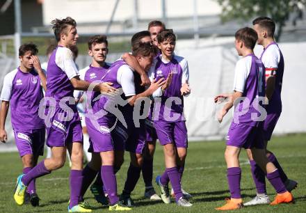 Fussball 1. KLasse C. SK Austria Klagenfurt Amateure gegen Launsdorf. Torjubel Jonas Mueller, Tarik Muharemovic (Klagenfurt),. Klagenfurt, am 30.9.2018.
Foto: Kuess
---
pressefotos, pressefotografie, kuess, qs, qspictures, sport, bild, bilder, bilddatenbank