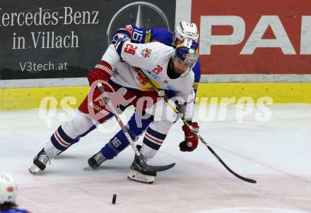EBEL. Eishockey Bundesliga. EC VSV gegen EC Red Bull Salzburg. MacGregor Sharp,  (VSV), Christopher Van De Velde (Salzburg). Villach, am 5.10.2018.
Foto: Kuess 


---
pressefotos, pressefotografie, kuess, qs, qspictures, sport, bild, bilder, bilddatenbank