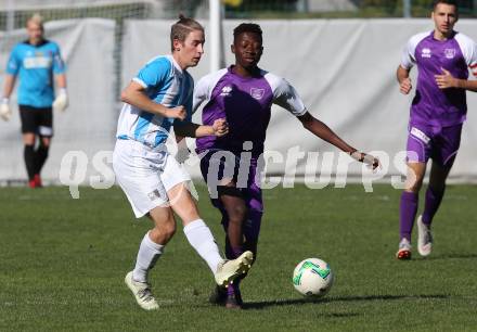 Fussball 1. KLasse C. SK Austria Klagenfurt Amateure gegen Launsdorf. Mersei Dieu Nsandi (Klagenfurt), David Patrick Biei (Launsdorf). Klagenfurt, am 30.9.2018.
Foto: Kuess
---
pressefotos, pressefotografie, kuess, qs, qspictures, sport, bild, bilder, bilddatenbank