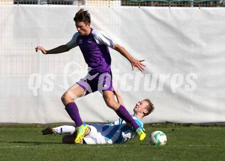 Fussball 1. KLasse C. SK Austria Klagenfurt Amateure gegen Launsdorf. Florian Georg Weiss (Klagenfurt), Manuel Leitgeb (Launsdorf). Klagenfurt, am 30.9.2018.
Foto: Kuess
---
pressefotos, pressefotografie, kuess, qs, qspictures, sport, bild, bilder, bilddatenbank