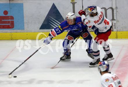 EBEL. Eishockey Bundesliga. EC VSV gegen EC Red Bull Salzburg. Christof Kromp (VSV), Rauchenwald Alexander (Salzburg). Villach, am 5.10.2018.
Foto: Kuess 


---
pressefotos, pressefotografie, kuess, qs, qspictures, sport, bild, bilder, bilddatenbank