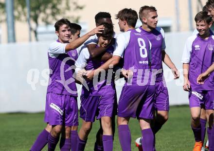 Fussball 1. KLasse C. SK Austria Klagenfurt Amateure gegen Launsdorf. Torjubel Tarik Muharemovic (Klagenfurt),. Klagenfurt, am 30.9.2018.
Foto: Kuess
---
pressefotos, pressefotografie, kuess, qs, qspictures, sport, bild, bilder, bilddatenbank