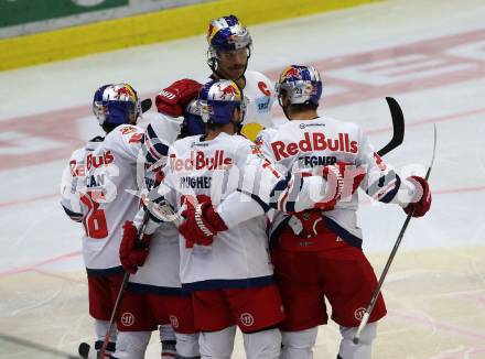 EBEL. Eishockey Bundesliga. EC VSV gegen EC Red Bull Salzburg. Torjubel Ryan Duncan, Dominique Heinrich, Jogn Hughes, Thomas Raffl, Brent Regner(Salzburg). Villach, am 5.10.2018.
Foto: Kuess 


---
pressefotos, pressefotografie, kuess, qs, qspictures, sport, bild, bilder, bilddatenbank