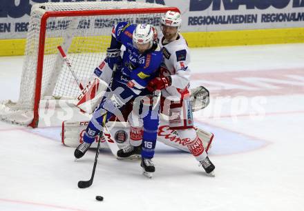EBEL. Eishockey Bundesliga. EC VSV gegen KAC. MacGregor Sharp,  (VSV), Charles Robin Gartner (KAC). Villach, am 7.10.2018.
Foto: Kuess 


---
pressefotos, pressefotografie, kuess, qs, qspictures, sport, bild, bilder, bilddatenbank