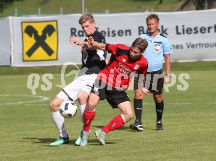 Fussball. Kaerntner Liga. Gmuend gegen SK Maria Saal. Domenik Steiner (Gmuend),  Marco Raunegger (Maria Saal). Gmuend, 6.10.2018.
Foto: Kuess 
---
pressefotos, pressefotografie, kuess, qs, qspictures, sport, bild, bilder, bilddatenbank