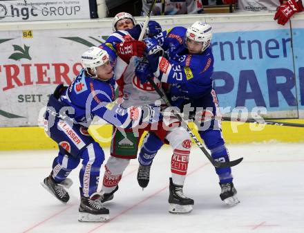 EBEL. Eishockey Bundesliga. EC VSV gegen KAC. Christof Kromp, Bernd Wolf,  (VSV),  Marco Richter (KAC). Villach, am 7.10.2018.
Foto: Kuess 


---
pressefotos, pressefotografie, kuess, qs, qspictures, sport, bild, bilder, bilddatenbank