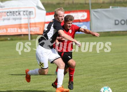 Fussball. Kaerntner Liga. Gmuend gegen SK Maria Saal. Markus Burgstaller (Gmuend), Johannes Georg Zebedin (Maria Saal). Gmuend, 6.10.2018.
Foto: Kuess 
---
pressefotos, pressefotografie, kuess, qs, qspictures, sport, bild, bilder, bilddatenbank