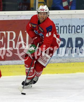EBEL. Eishockey Bundesliga. KAC gegen HC TWK Innsbruck. Johannes Bischofberger (KAC). Klagenfurt, am 14.10.2018.
Foto: Kuess

---
pressefotos, pressefotografie, kuess, qs, qspictures, sport, bild, bilder, bilddatenbank