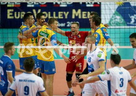 Volleyball Champions League. SK Posojilnica Aich/Dob gegen Lycurgus Groningen (NED). Jubel (Aich/Dob). Klagenfurt, am 17.10.2018.
Foto: Kuess
---
pressefotos, pressefotografie, kuess, qs, qspictures, sport, bild, bilder, bilddatenbank