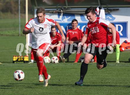 Fussball Kaerntner Liga. Woelfnitz gegen Spittal/Drau. Daniel Wernig,  (Woelfnitz), Florian Pingist (Spittal). Woelfnitz, am 13.10.2018.
Foto: Kuess
---
pressefotos, pressefotografie, kuess, qs, qspictures, sport, bild, bilder, bilddatenbank