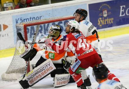 EBEL. Eishockey Bundesliga. KAC gegen Moser Medical Graz99ers. Witting Marcel (KAC), Kirchschlaeger Erik (Graz). Klagenfurt, am 19.10.2018.
Foto: Kuess

---
pressefotos, pressefotografie, kuess, qs, qspictures, sport, bild, bilder, bilddatenbank