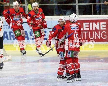 EBEL. Eishockey Bundesliga. KAC gegen Moser Medical Graz99ers. Bischofberger Johannes, Koch Thomas,  (KAC). Klagenfurt, am 19.10.2018.
Foto: Kuess

---
pressefotos, pressefotografie, kuess, qs, qspictures, sport, bild, bilder, bilddatenbank