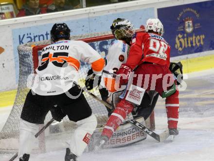 EBEL. Eishockey Bundesliga. KAC gegen Moser Medical Graz99ers.   Obersteiner Daniel (KAC), Linus Lundin (Graz). Klagenfurt, am 19.10.2018.
Foto: Kuess

---
pressefotos, pressefotografie, kuess, qs, qspictures, sport, bild, bilder, bilddatenbank