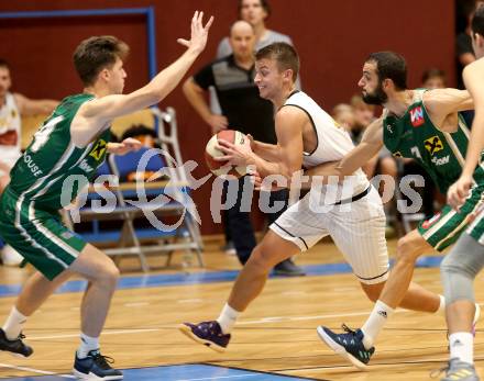 Basketball 2. Bundesliga. Grunddurchgang. 2. Runde. Woerthersee Piraten gegen Dornbirn Lions. Elvic Keric, (Piraten), Harun Buljubasic, Ander Arruti Portilla  (Lions). Klagenfurt, am 20.10.2018.
Foto: Kuess
---
pressefotos, pressefotografie, kuess, qs, qspictures, sport, bild, bilder, bilddatenbank
