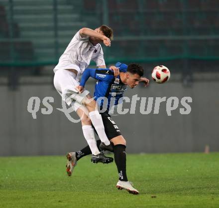Fussball 2. Liga. SK Austria Klagenfurt gegen SKU Amstetten. Scott Fitzgerald Kennedy, (Austria Klagenfurt), Milan Vukovic   (Amstetten). Klagenfurt, am 19.10.2018.
Foto: Kuess
---
pressefotos, pressefotografie, kuess, qs, qspictures, sport, bild, bilder, bilddatenbank
