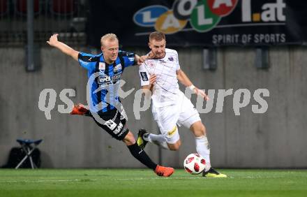 Fussball 2. Liga. SK Austria Klagenfurt gegen SKU Amstetten. Markus Rusek, (Austria Klagenfurt),  David Peham  (Amstetten). Klagenfurt, am 19.10.2018.
Foto: Kuess
---
pressefotos, pressefotografie, kuess, qs, qspictures, sport, bild, bilder, bilddatenbank