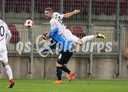Fussball 2. Liga. SK Austria Klagenfurt gegen SKU Amstetten. Markus Rusek,  (Austria Klagenfurt),  Patrick Schagerl (Amstetten). Klagenfurt, am 19.10.2018.
Foto: Kuess
---
pressefotos, pressefotografie, kuess, qs, qspictures, sport, bild, bilder, bilddatenbank