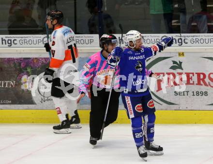 EBEL. Eishockey Bundesliga. EC VSV gegen Moser Medical Graz99ers. Torjubel Nico Brunner,  (VSV). Villach, am 21.10.2018.
Foto: Kuess 


---
pressefotos, pressefotografie, kuess, qs, qspictures, sport, bild, bilder, bilddatenbank