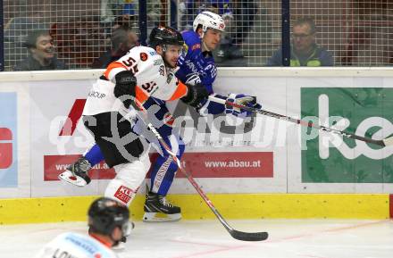 EBEL. Eishockey Bundesliga. EC VSV gegen Moser Medical Graz99ers. Stefan Bacher, (VSV), Curtis Hamilton  (Graz). Villach, am 21.10.2018.
Foto: Kuess 


---
pressefotos, pressefotografie, kuess, qs, qspictures, sport, bild, bilder, bilddatenbank