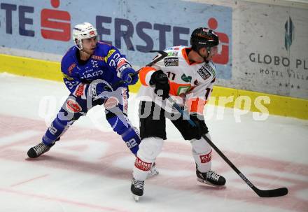 EBEL. Eishockey Bundesliga. EC VSV gegen Moser Medical Graz99ers. Bernd Wolf, (VSV), Travis Oleksuk (Graz). Villach, am 21.10.2018.
Foto: Kuess 


---
pressefotos, pressefotografie, kuess, qs, qspictures, sport, bild, bilder, bilddatenbank