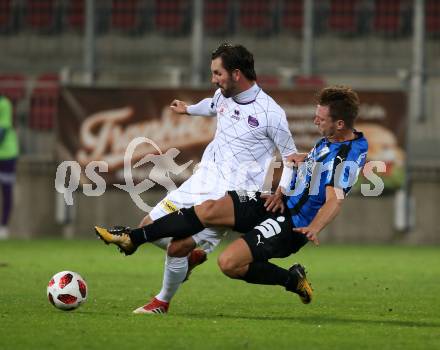 Fussball 2. Liga. SK Austria Klagenfurt gegen SKU Amstetten. Sandro Zakany, (Austria Klagenfurt),  David Pudelko  (Amstetten). Klagenfurt, am 19.10.2018.
Foto: Kuess
---
pressefotos, pressefotografie, kuess, qs, qspictures, sport, bild, bilder, bilddatenbank