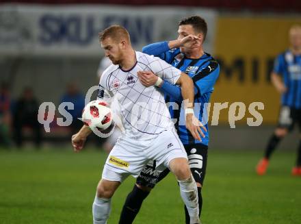 Fussball 2. Liga. SK Austria Klagenfurt gegen SKU Amstetten. Markus Rusek, (Austria Klagenfurt),  Ahmet Muhamedbegovic  (Amstetten). Klagenfurt, am 19.10.2018.
Foto: Kuess
---
pressefotos, pressefotografie, kuess, qs, qspictures, sport, bild, bilder, bilddatenbank