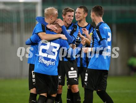 Fussball 2. Liga. SK Austria Klagenfurt gegen SKU Amstetten. Torjubel David Peham, Thomas Hinum,  (Amstetten). Klagenfurt, am 19.10.2018.
Foto: Kuess
---
pressefotos, pressefotografie, kuess, qs, qspictures, sport, bild, bilder, bilddatenbank