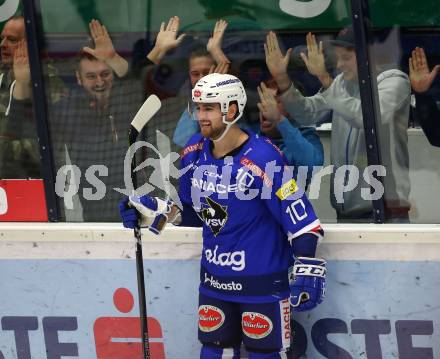 EBEL. Eishockey Bundesliga. EC VSV gegen Moser Medical Graz99ers. Torjubel Corey Trivino (VSV). Villach, am 21.10.2018.
Foto: Kuess 


---
pressefotos, pressefotografie, kuess, qs, qspictures, sport, bild, bilder, bilddatenbank