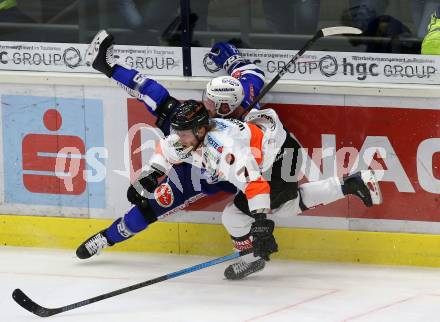 EBEL. Eishockey Bundesliga. EC VSV gegen Moser Medical Graz99ers. Markus Schlacher,  (VSV), Peter Robin Weihager (Graz). Villach, am 21.10.2018.
Foto: Kuess 


---
pressefotos, pressefotografie, kuess, qs, qspictures, sport, bild, bilder, bilddatenbank
