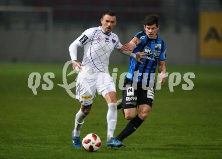 Fussball 2. Liga. SK Austria Klagenfurt gegen SKU Amstetten. Philipp Huetter,  (Austria Klagenfurt),  Matthias Wurm (Amstetten). Klagenfurt, am 19.10.2018.
Foto: Kuess
---
pressefotos, pressefotografie, kuess, qs, qspictures, sport, bild, bilder, bilddatenbank