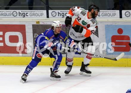 EBEL. Eishockey Bundesliga. EC VSV gegen Moser Medical Graz99ers. Christof Kromp, (VSV), Dwight King  (Graz). Villach, am 21.10.2018.
Foto: Kuess 


---
pressefotos, pressefotografie, kuess, qs, qspictures, sport, bild, bilder, bilddatenbank