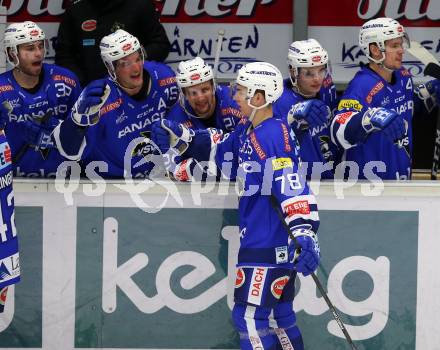 EBEL. Eishockey Bundesliga. EC VSV gegen Moser Medical Graz99ers. Torjubel Felix Maxa (VSV). Villach, am 21.10.2018.
Foto: Kuess 


---
pressefotos, pressefotografie, kuess, qs, qspictures, sport, bild, bilder, bilddatenbank