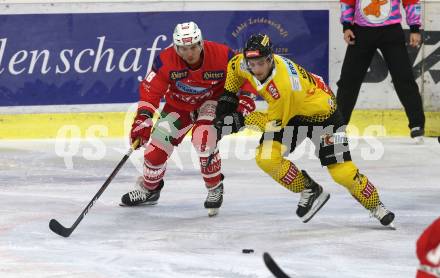 EBEL. Eishockey Bundesliga. KAC gegen spusu Vienna Capitals. Patrick Harand,  (KAC), Benjamin Nissner (Vienna Capitals). Klagenfurt, am 26.10.2018.
Foto: Kuess

---
pressefotos, pressefotografie, kuess, qs, qspictures, sport, bild, bilder, bilddatenbank