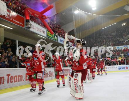 EBEL. Eishockey Bundesliga. KAC gegen spusu Vienna Capitals. Jubel Adam Comrie, Lars Haugen (KAC). Klagenfurt, am 26.10.2018.
Foto: Kuess

---
pressefotos, pressefotografie, kuess, qs, qspictures, sport, bild, bilder, bilddatenbank