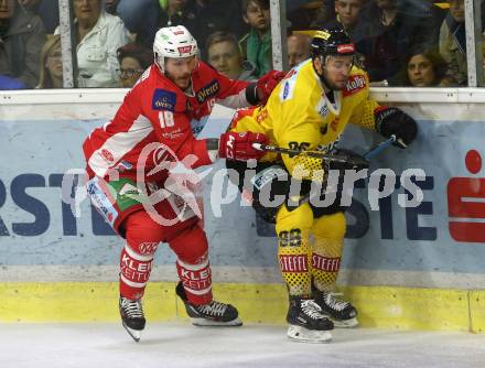 EBEL. Eishockey Bundesliga. KAC gegen spusu Vienna Capitals. Stefan Geier, (KAC), Nikolaus Hartl  (Vienna Capitals). Klagenfurt, am 26.10.2018.
Foto: Kuess

---
pressefotos, pressefotografie, kuess, qs, qspictures, sport, bild, bilder, bilddatenbank