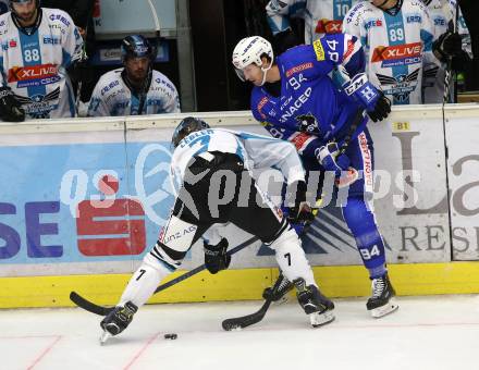 EBEL. Eishockey Bundesliga. EC VSV gegen EHC Liwest Black Wings Linz. Alderson Brandon (VSV), Brian Lebler (Linz). Villach, am 28.10.2018.
Foto: Kuess 


---
pressefotos, pressefotografie, kuess, qs, qspictures, sport, bild, bilder, bilddatenbank