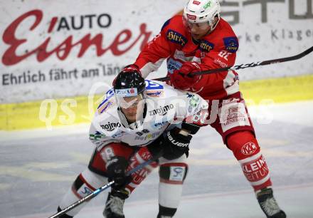 EBEL. Eishockey Bundesliga. KAC gegen HC Orli Znojmo. Clemens Unterweger,  (KAC), Anthony Luciani (HC Orli Znojmo). Klagenfurt, am 28.10.2018.
Foto: Kuess

---
pressefotos, pressefotografie, kuess, qs, qspictures, sport, bild, bilder, bilddatenbank