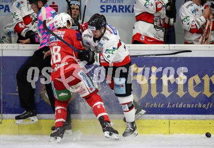 EBEL. Eishockey Bundesliga. KAC gegen HC Orli Znojmo.  Thomas Koch,  (KAC), Cameron Braes  (HC Orli Znojmo). Klagenfurt, am 28.10.2018.
Foto: Kuess

---
pressefotos, pressefotografie, kuess, qs, qspictures, sport, bild, bilder, bilddatenbank