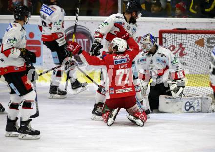 EBEL. Eishockey Bundesliga. KAC gegen HC Orli Znojmo.  Torjubel Siim Liivik (KAC). Klagenfurt, am 28.10.2018.
Foto: Kuess

---
pressefotos, pressefotografie, kuess, qs, qspictures, sport, bild, bilder, bilddatenbank