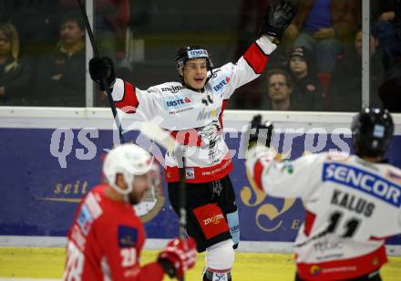EBEL. Eishockey Bundesliga. KAC gegen HC Orli Znojmo. Torjubel Petr Mrazek (HC Orli Znojmo). Klagenfurt, am 28.10.2018.
Foto: Kuess

---
pressefotos, pressefotografie, kuess, qs, qspictures, sport, bild, bilder, bilddatenbank