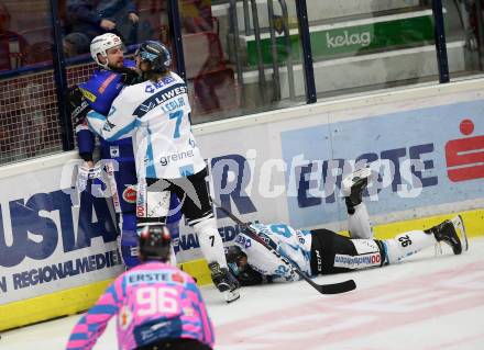 EBEL. Eishockey Bundesliga. EC VSV gegen EHC Liwest Black Wings Linz. Pelech Matthew (VSV), Lebler Brian, Rutkowski Troy (Linz). Villach, am 28.10.2018.
Foto: Kuess 


---
pressefotos, pressefotografie, kuess, qs, qspictures, sport, bild, bilder, bilddatenbank